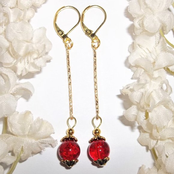 wvluckygirl Jewelry Earring Red And Gold Earring Red Earrings Long